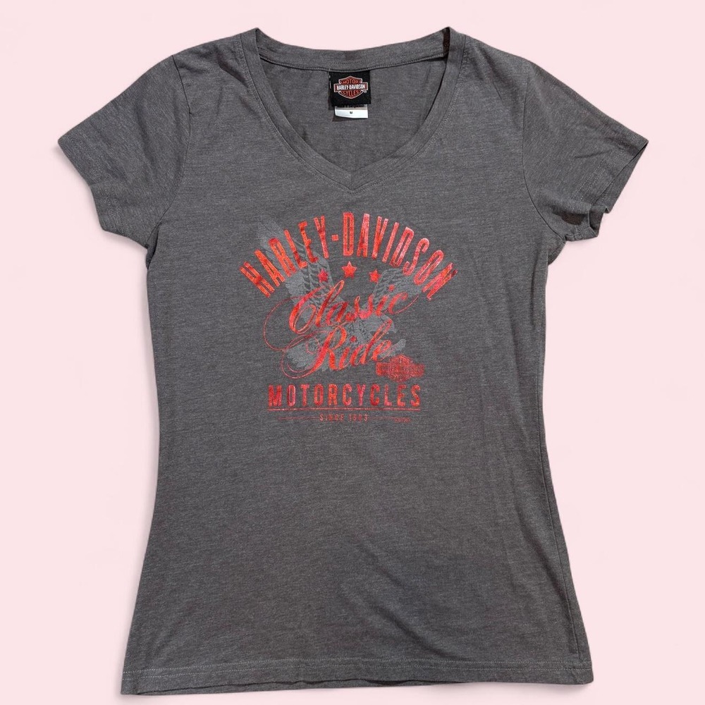 Harley Davidson Womens Gray Medium T Shirt w/ Red Logo
